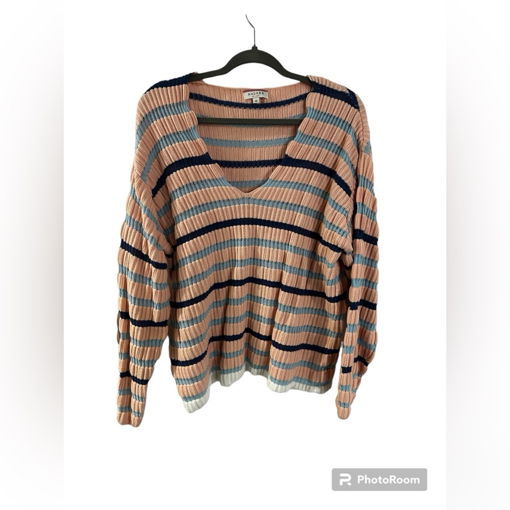 NWOT Andree by Unit Scalloped Neckline Striped Sweater
